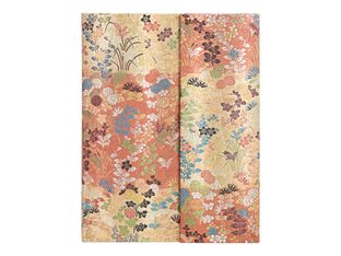 Paperblanks Japanese Kimono - Journal - reliure piquée - ultra - 180 x 230 mm - 72 feuilles / 144 pages - papier crème - uni - kara-ori - couverture orange