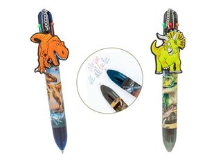 Depesche Vertrieb Dino World Collection - 6 crayons à bille de couleur - disponible en différents designs - orange, vert, rouge, brun, bleu, noir - encre gel - rétractable