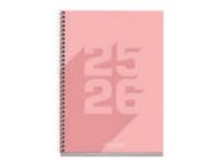Miquelrius School Basic Plus - Diario - 2025 - 2026 - vista de la semana - encuadernado espiral - 4° - 150 x 213 mm - rosa - cartón recubierto de papel laminado