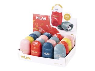 MILAN Serie Lava - Goma de borrar/sacapuntas - oval - cápsula - rosa, azul, naranja, amarillo, verde - cuchilla de acero, goma sintética (paquete de 16)