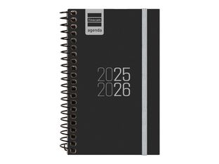 Finocam Espir - Agenda - 2025 - 2026 - semana vista - encuadernado espiral - E3 - 79 x 127 mm - negro - polipropileno (PP)