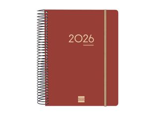 Finocam Ikon - Agenda - 2025 - 2026 - día página - encuadernado espiral - E10 - 155 x 212 mm - burdeos - polipropileno reciclado (PP)