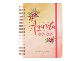 Finocam The Flower - Agenda - 2025 - 2026 - día página - encuadernado de alambre - E10 - 155 x 212 mm - rosa - cartón