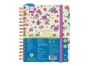 Finocam Master Design - Agenda del profesor - 2025 - 2026 - semana vista - encuadernado de alambre - 4° - 155 x 212 mm - lilac - cartón recubierto con película