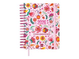 Finocam Vitae - Agenda - 2025 - 2026 - vista de la semana - encuadernado de alambre - 4° - 155 x 217 mm - Viviendo momentos únicos - rosa - cartón recubierto con película