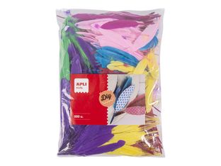 APLI kids - Jeu de plumes - 500 pièces - Maxi - 9-10 / 13-14 cm - jaune, bleu clair, bleu foncé, orange, rouge, vert