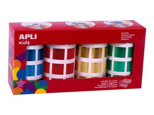 APLI kids - Jeu d'adhésifs de décoration - 5640 pièces - carré - 20 x 20 mm - bleu métallique, rouge métallique, orange métallisé, vert métallique - permanent - papier