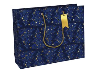 Clairefontaine Rhodia - Sac shopping 37,3 x 11,8 x 27,5 cm - indéchirable - blue & gold trees - azurite blue, or
