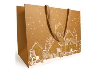 Logistipack - Sac cadeau - 25 cm x 10 cm x 22 cm - blanc brillant, impression dorée