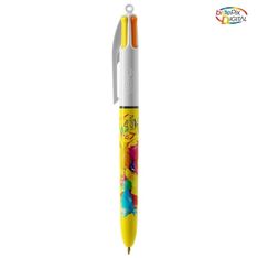 BIC 4 Couleurs Original - Stylo à bille 4 couleurs (rouge, bleu, vert, noir) - décors hydro jaune