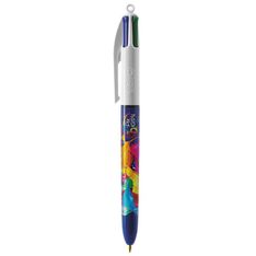 BIC 4 Couleurs Original - Stylo à bille 4 couleurs (rouge, bleu, vert, noir) - décors hydro bleu