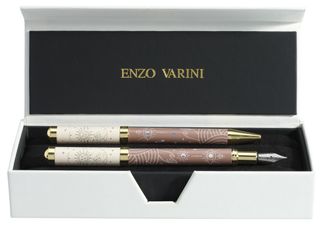 Parure bille + plume ENZO VARINI "Celestial" coloris marron & beige 