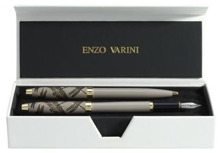 Parure bille + plume ENZO VARINI "Taormina XL Bugs" motifs libellules coloris gris 