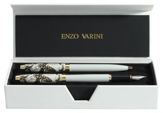 Parure bille + plume ENZO VARINI "Taormina XL Bugs" motifs abeilles coloris blanc 