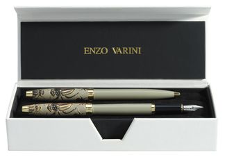 Parure bille + plume ENZO VARINI "Taormina XL Bugs" motifs scarabées coloris vert gris