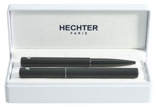 Parure plume + bille HECHTER PARIS "Hexagone Plaids" coloris gris foncé à carreaux