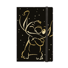 Carnet A5 Stitch Gold Motif 3 – 80 pages lignées, rabat élastique, couverture molletonnée