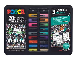 POSCA – Mallette métal noire 20 marqueurs Doodle Art – Édition limitée