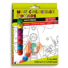 Coloriage nomade + crayon de couleur Aventuriers - 17 x 12,5 cm - Bouchut