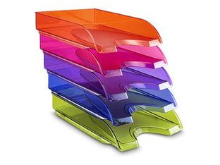 Happy by CEP - Lot de 5 corbeilles à courrier pour A4 Plus (240 x 320 mm) - capacité : 450 feuilles - bleu électrique, Rose indien, ultraviolet, Vermillon, vert bambou
