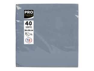 Pronappe - 40 Serviettes - Taille 38 x 38 cm - jetable - gris