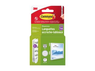 Command - 4 paires de languettes accroche-tableaux - moyen - 19 x 70 mm - blanc