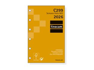 Finocam Classic C299C - Recambio anual - 2026 - semana vista - 602 - 73 x 114 mm - 6 orificios