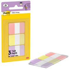 Post-it - 3X12 INDEX - ROSE, VIOLET, JAUNE - 25,4X38,1 MM - 12 FEUILLES/COULEUR