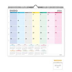 Calendario de pared Multicolor 2026