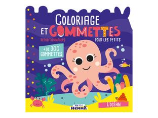 Coloriage et gommettes pour les petits - L’océan - + de 300 gommettes repositionnables - Mon P’tit Hemma - Livre d’activités
