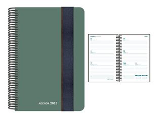 Senfort Foam - Agenda - 2026 - vista de la semana - encuadernado espiral - 135 x 210 mm - verde - polipropileno (PP)