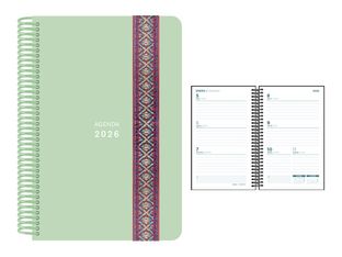 Senfort Pastel - Agenda - 2026 - vista de la semana - encuadernado espiral - 135 x 210 mm - verde - polipropileno (PP)