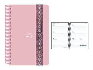Senfort Pastel - Agenda - 2026 - vista de la semana - encuadernado espiral - 160 x 235 mm - rosa - polipropileno (PP)
