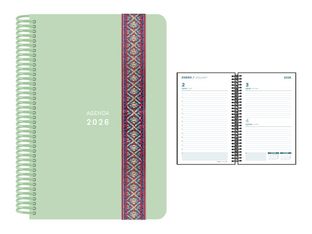 Senfort Pastel - Agenda - 2026 - página de día - encuadernado espiral - 135 x 210 mm - verde - polipropileno (PP)