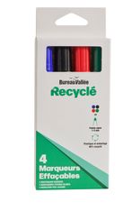 Bureau Vallée Recyclé – 4 marqueurs effaçables pointe large – Assortiment de 4 couleurs