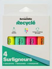 Bureau Vallée Recyclé - 4 surligneurs - Jaune, orange, vert et rose