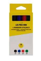 Les Prix Mini – 4 marqueurs effaçables - pointe large - couleurs assorties
