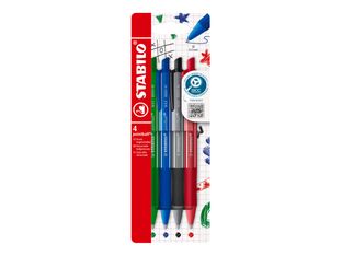 STABILO - pointball - 4 Stylos à bille Colorful - 0,5 mm - moyen - bleu, vert, noir, rouge - étui
