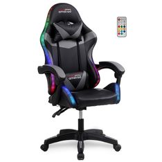 Fauteuil gamer Amstrad AMS-900-LED-BK - Dossier inclinable - éclairage LED - noir et gris