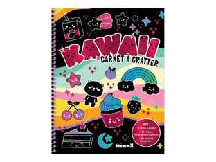 Kawaii - Carnet à gratter - Avec 1 carnet à gratter, 25 stickers holographiques pailletés, des activités amusantes!