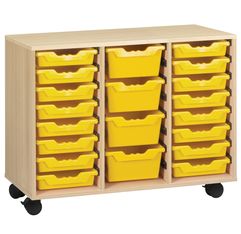 Meuble PICCOLO - mobile - mélaminé - 20 bacs jaunes - L104,5xP45xH95 cm - Hêtre miel