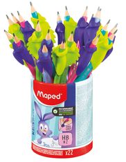 MAPED - Pot de 22 Crayons graphite + guide doigts BLACK'PEPS KIDY LEARN triangulaire HB - embout gomme -41% matière recyclée - décors assortis