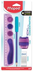MAPED - Kit Kidy Learn Concentration - 4 pièces (1 règle, 1 gomme, 1 taille-crayons, 1 crayon graphite)