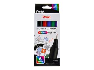 Pentel - Pointliner Colour - 6 feutres technique assortis - noir, rouge, bleu, vert, violet - 0,4 mm - encre à base d’eau