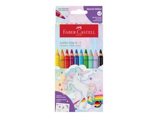 Faber-Castell Jumbo GRIP Licorne – Set 10 Crayons de Couleur Jumbo – Mine Non Permanente