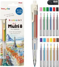 Pentel Art Multi8 - Set complet  XPH804ST : Porte-mine 8 couleurs + 12 recharges + 1 taille-mine