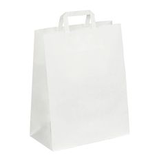 50 Sacs cadeau kraft - poignées plates - 32 cm x 17 cm x 39 cm - blanc