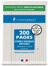Conquérant - Copies Doubles pour déficients visuels - 200 pages - A4 - Grands Carreaux (Seyès 2,5mm)