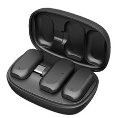 Devia - Pack 2 microphones cravate 2-en-1 sans fil - Boîtier de recharge - Transmetteur USB-C - noir