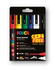 POSCA – Lot de 6 marqueurs couleurs assorties à pointes fines et brush